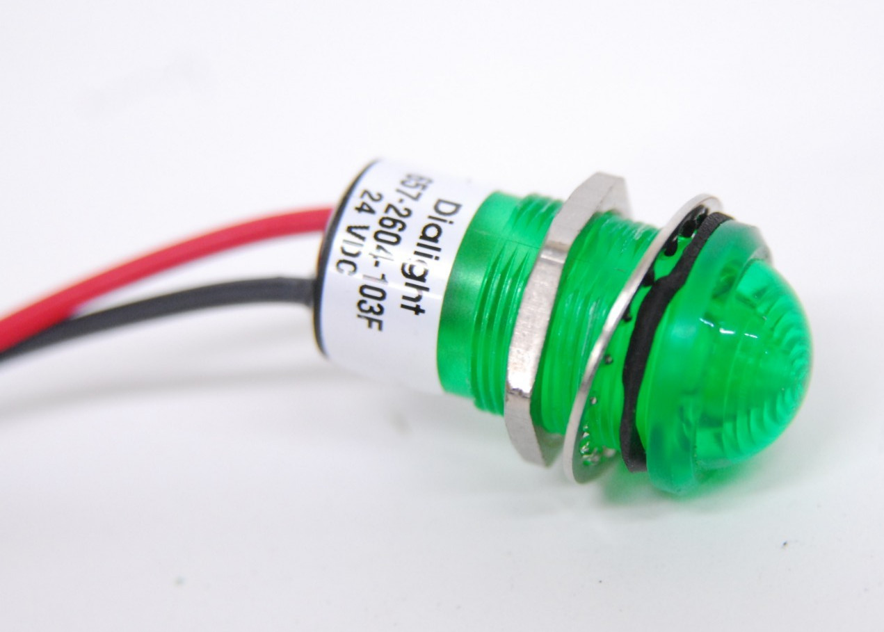 Dialight 657-2604-103F 24 VDC 0.68″ Green LED Dome Panel Mount Indicator