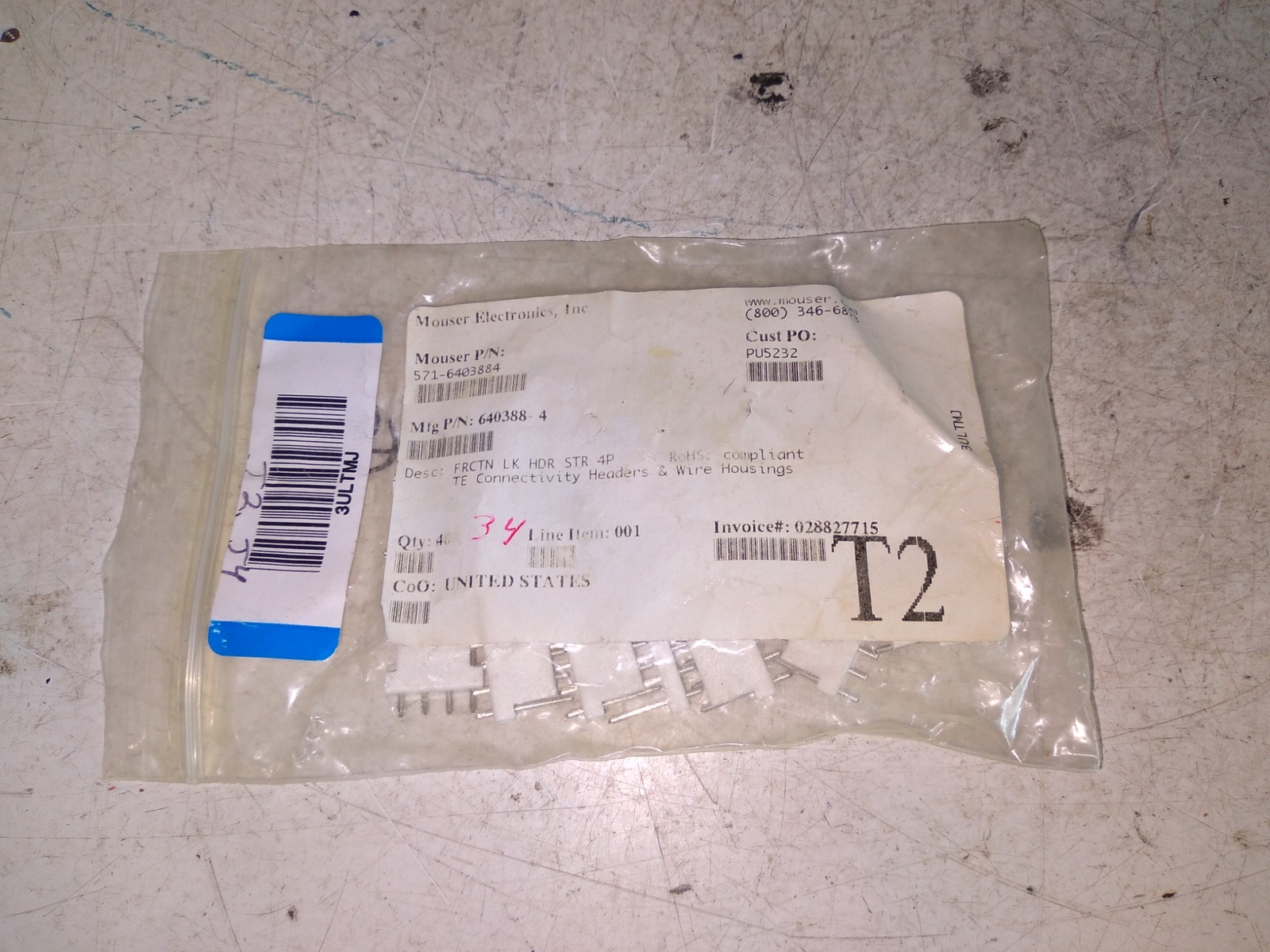 MOUSER 571-640388-4 FRCTN LK HOR STRV 4P WIRE HOUSINGS TE ,,, lot of 19