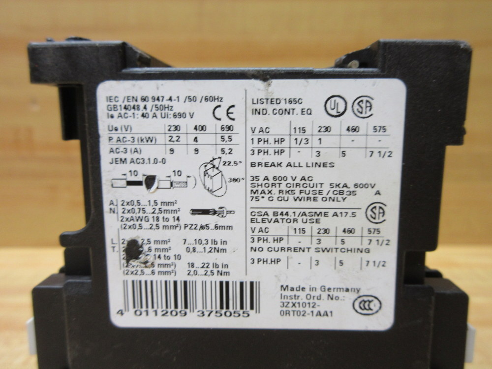 Siemens 3RT1023-1BB40 Contactor 3RT1023-1B..0 Cracked, W/Out Auxiliary