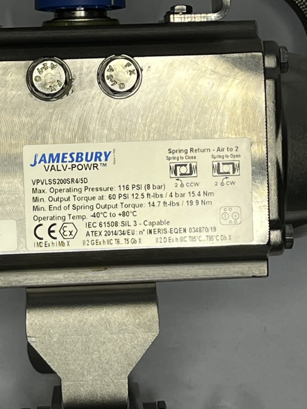 PBM 1” Tri-Clamp Sanitary Valve Assembly 316L SS Jamesbury Actuator Westlock New
