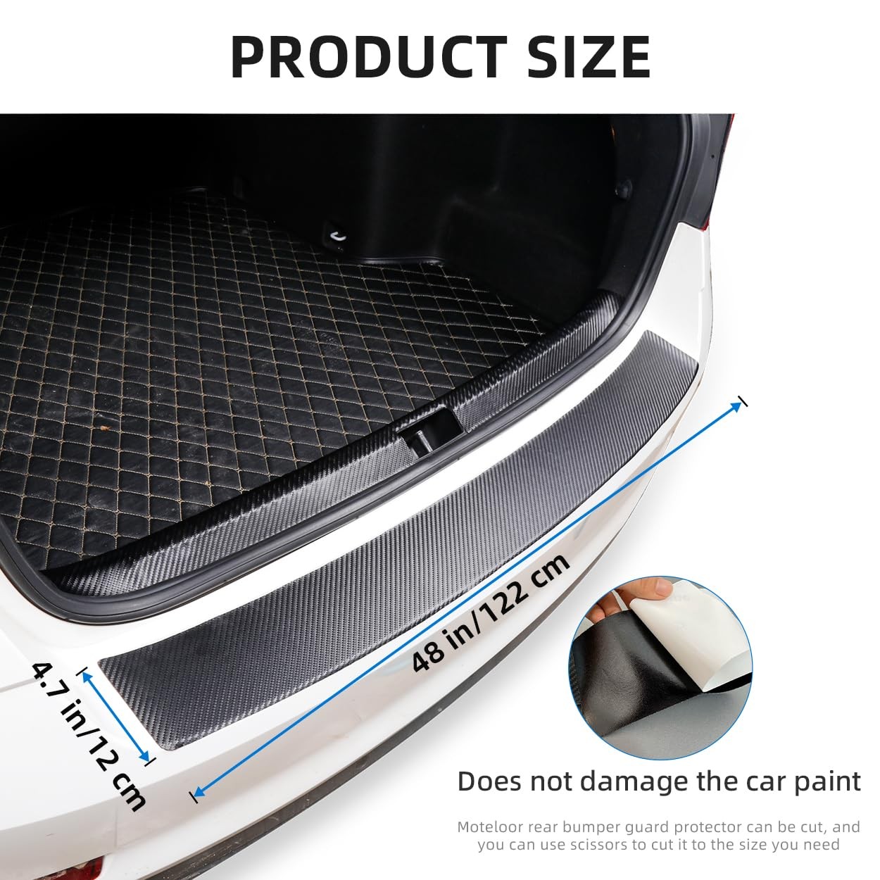 Rear Bumper Protector 48×4.7 Universal Matte Black Carbon Fiber Trunk Guard SUV
