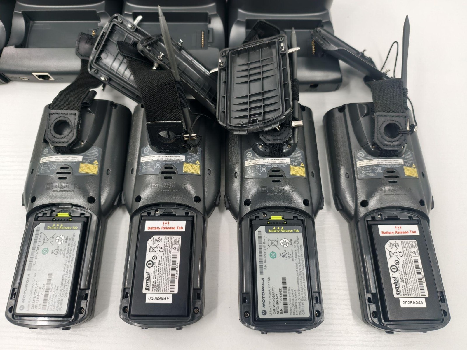 Lot Of 4 Motorola MC3090 Handheld Barcode Scanners W/ Cradles PSU Symbol