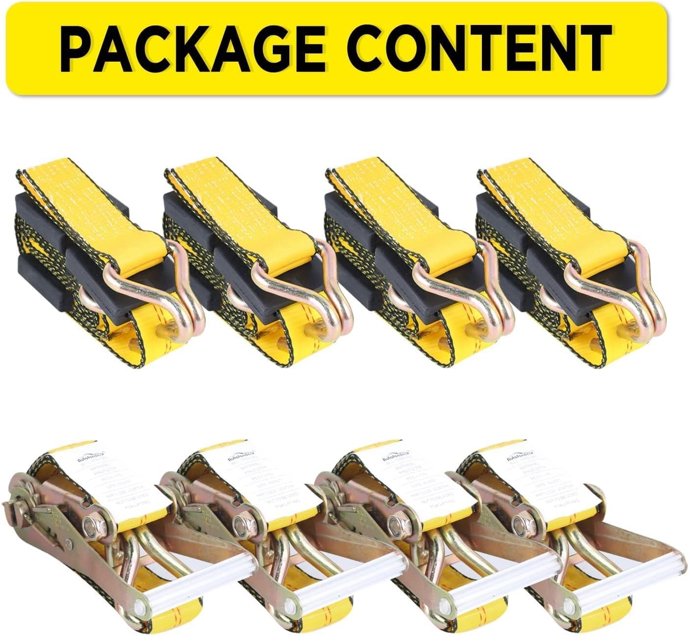 2″ x 10ft Vehicle Tie Down Kit 10000lbs with Ratchet Straps & Rubber Blocks