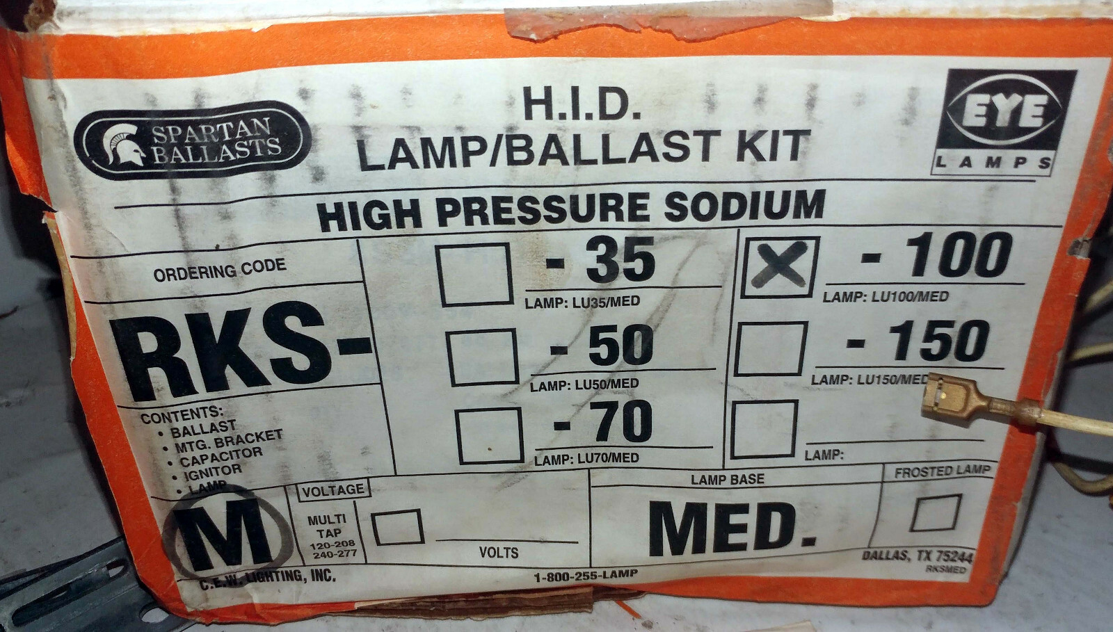 1 NEW SPARTAN RKS-100/M HIGH PRESSURE SODIUM LAMP/BALLAST KIT NIB *MAKE OFFER*