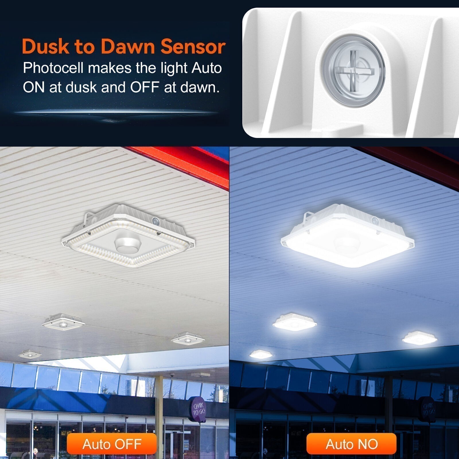 60W LED Canopy Light Commercial Parking Lot Station Lamp WITH BUILT-IN PHOTOCELL
