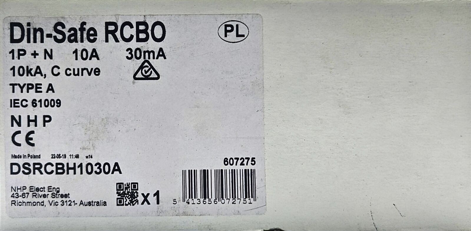 NHP TERASAKI Din-Safe RCBO DSRCBH1030A 10A C 30mA 10kA 1P MCB Circuit Breaker