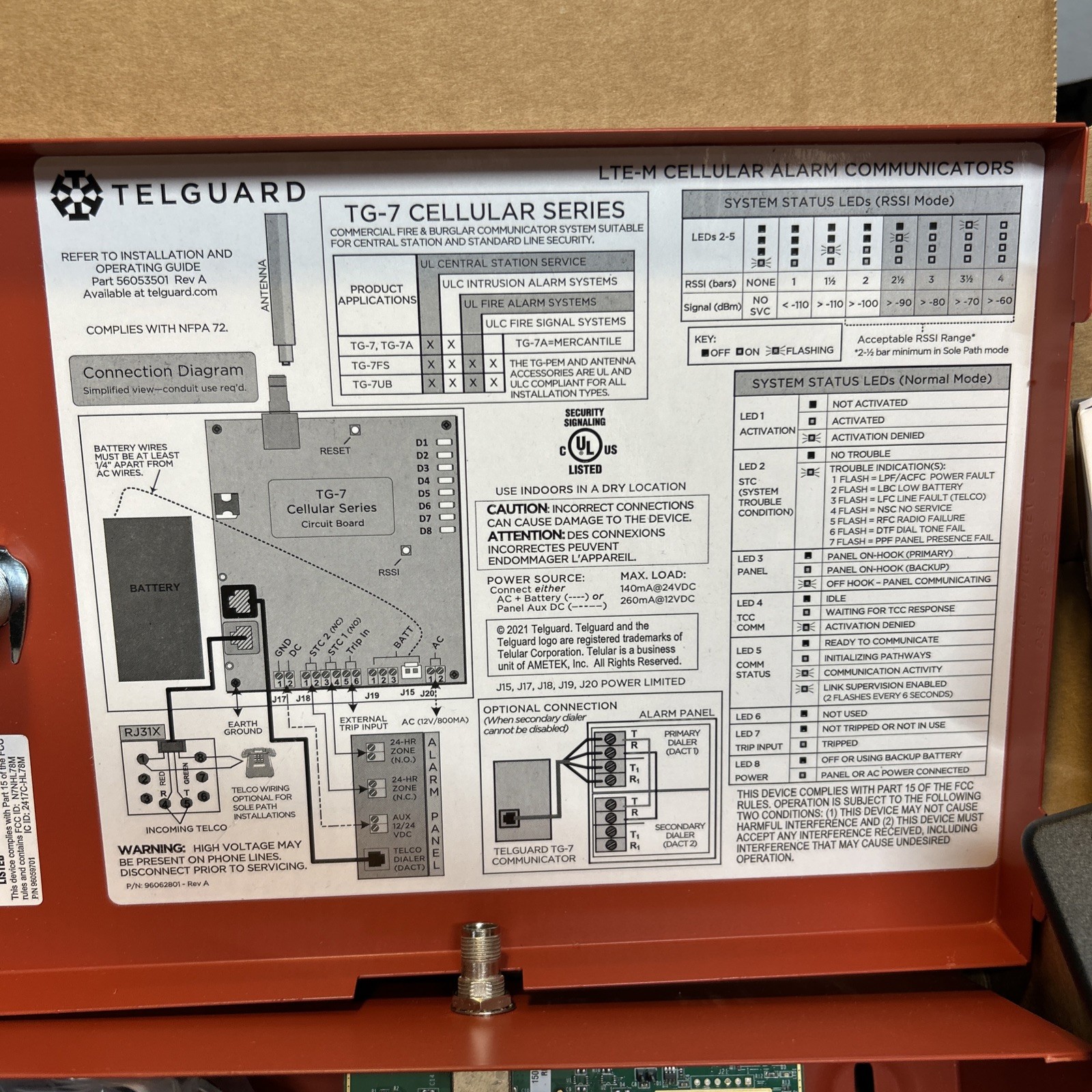 Telguard TG7LVF02 Universal Commercial Fire Cellular Verizon LTE. NEW!!