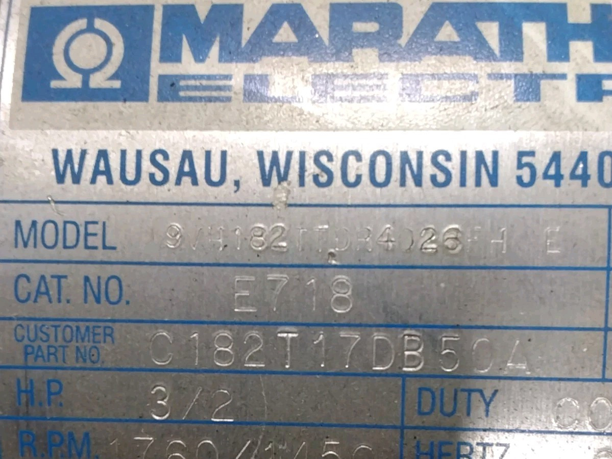 MARATHON ELECTRIC 9VH182TTDR4026FH-E MOTOR #3050CG
