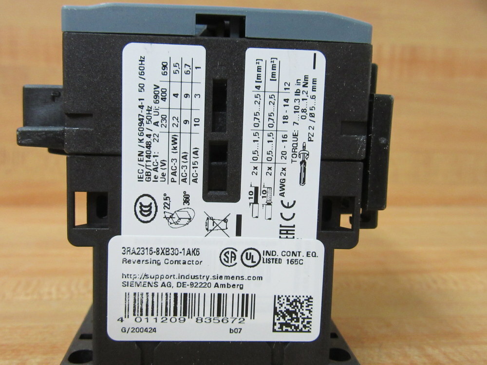 Siemens 3RA2316-8XB30-1AK6 Reversing Contactor 3RA23168XB301AK6