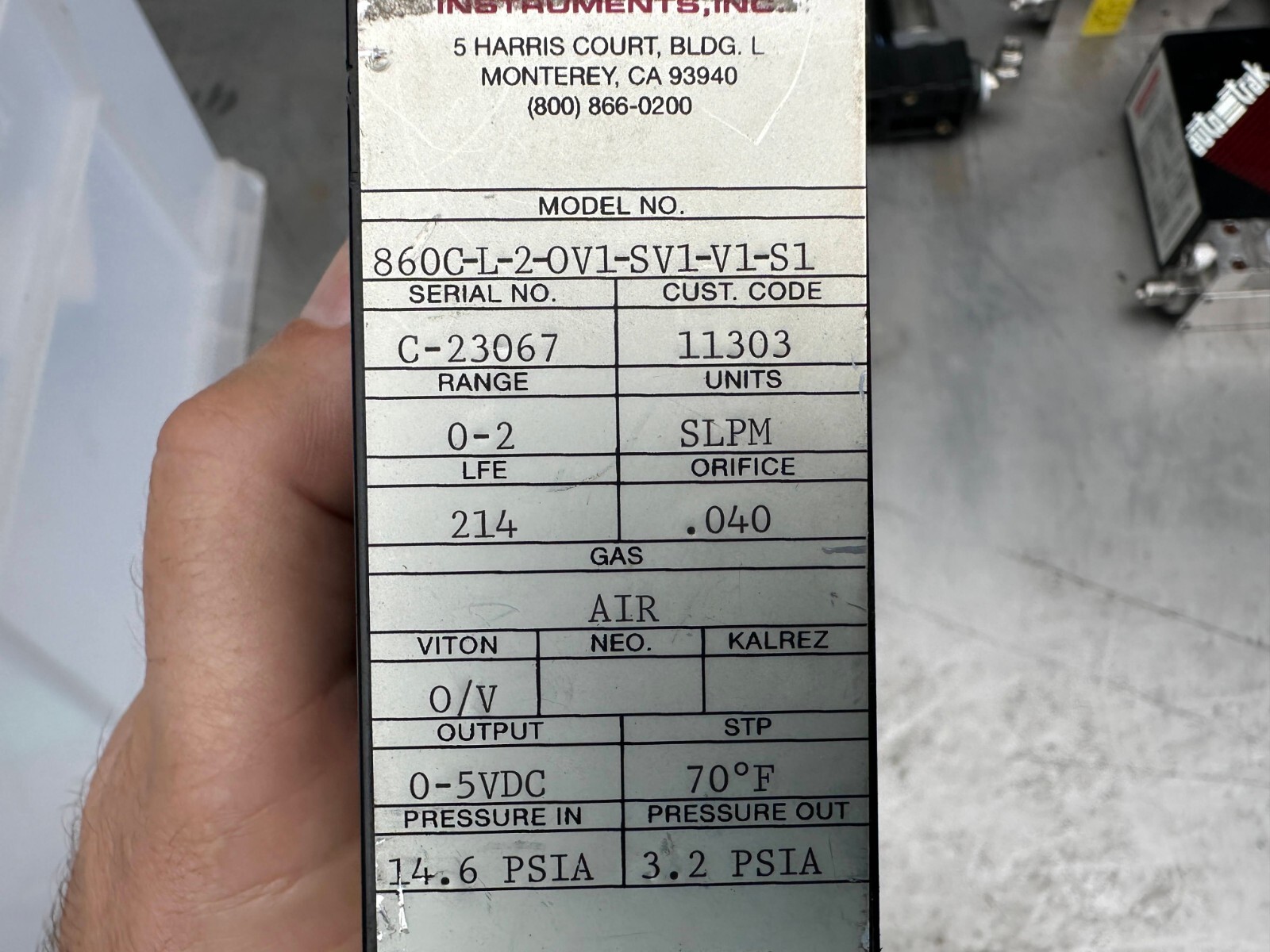 Sierra Auto Trak Mass Flow Meter 0-5VDC P/N 860C-L-2-0V1-SV1-V1-S1 (Lot of 2)