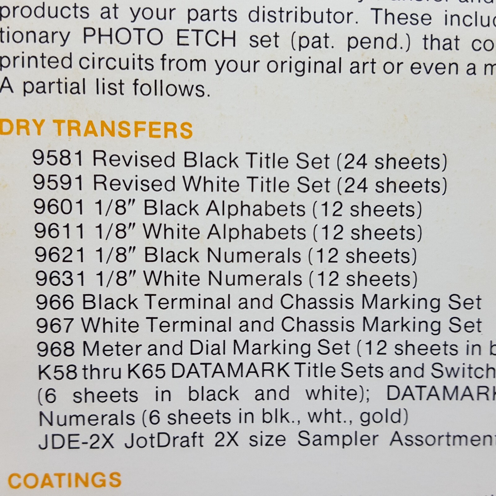 NOS Vintage DATAK 12 Pack 1/8″ BLACK NUMERALS Dry Transfer Sheets 9621 USA Made