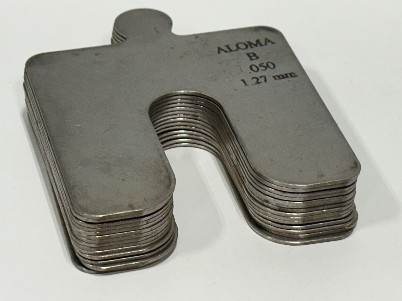 ALOMA SIZE B- 0.127” / 1.27mm THICK STAINLESS STEEL SLOTTED SHIMS lot of 14