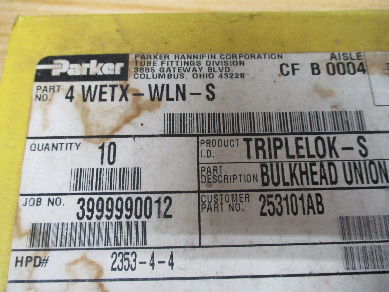 Parker 4WETX-WLN-S 1/4″ Bulkhead Union Elbow 4WETXWLNS (Pack of 10)
