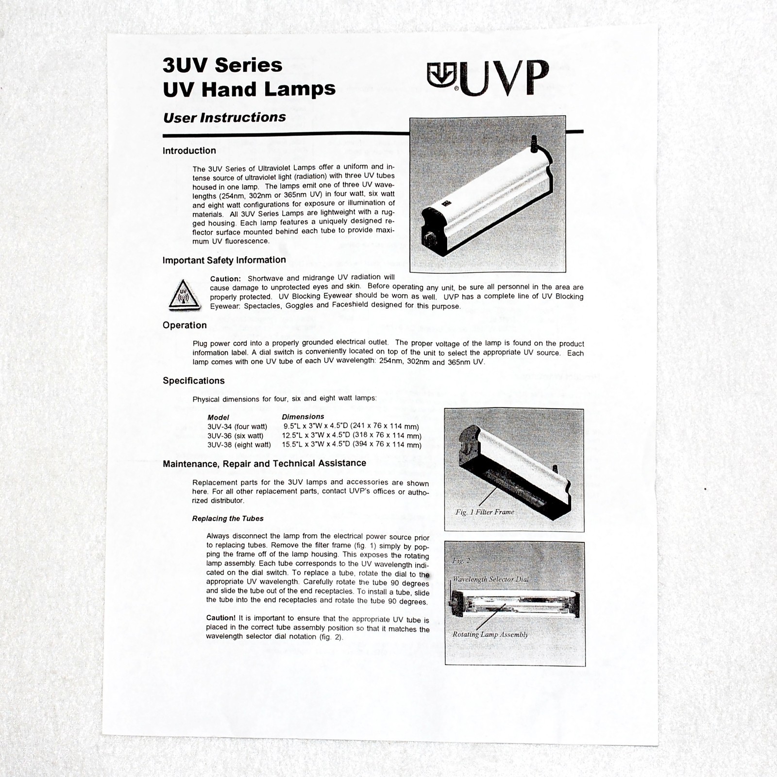 UVP 3UV Ultraviolet Lamp – 3UV-38 (#95-0343-01) New in Box. 8 watt model 115VAC