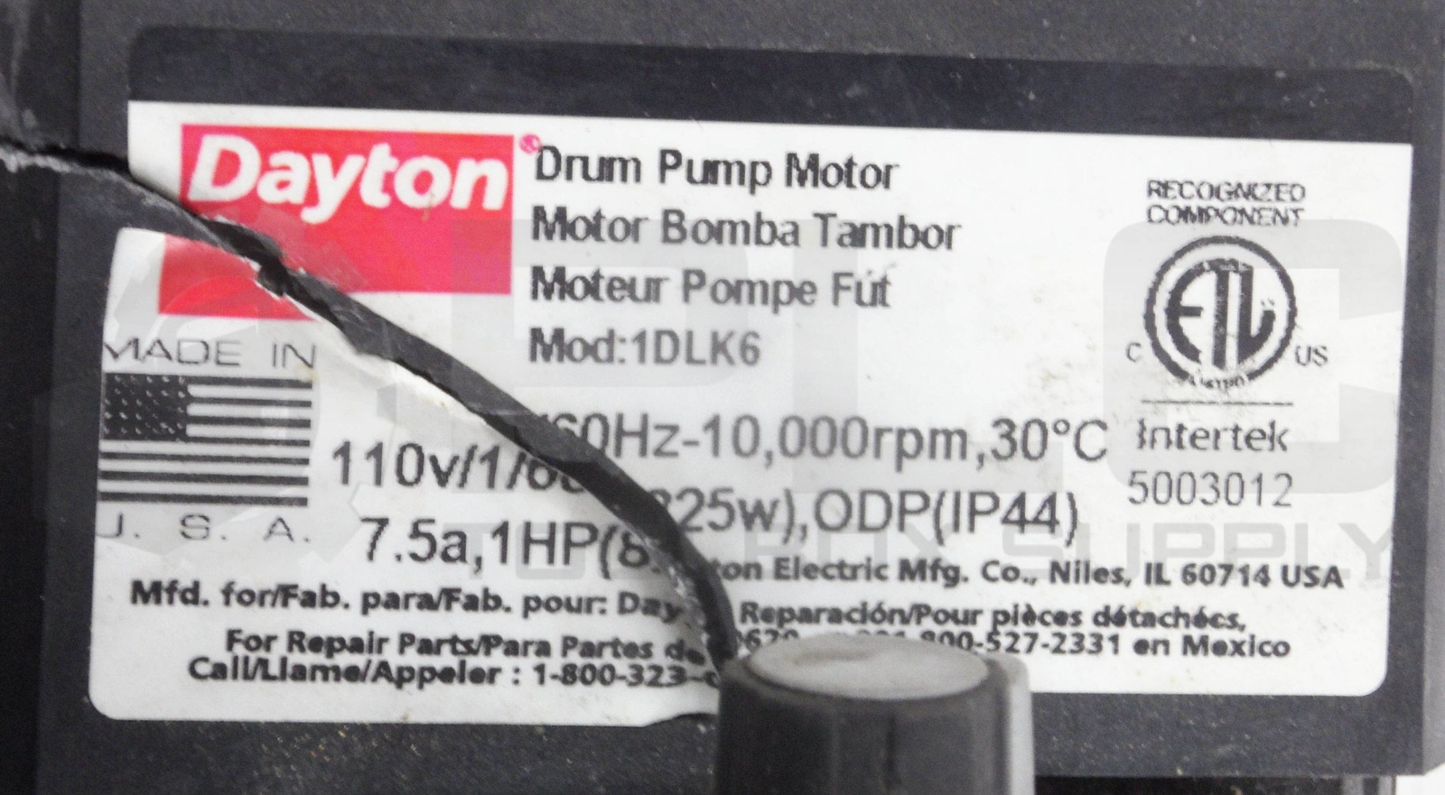 DAYTON 1DLK6 DRUM PUMP MOTOR 110V 60HZ 10000RPM 7.5A 1HP ODP 5003012