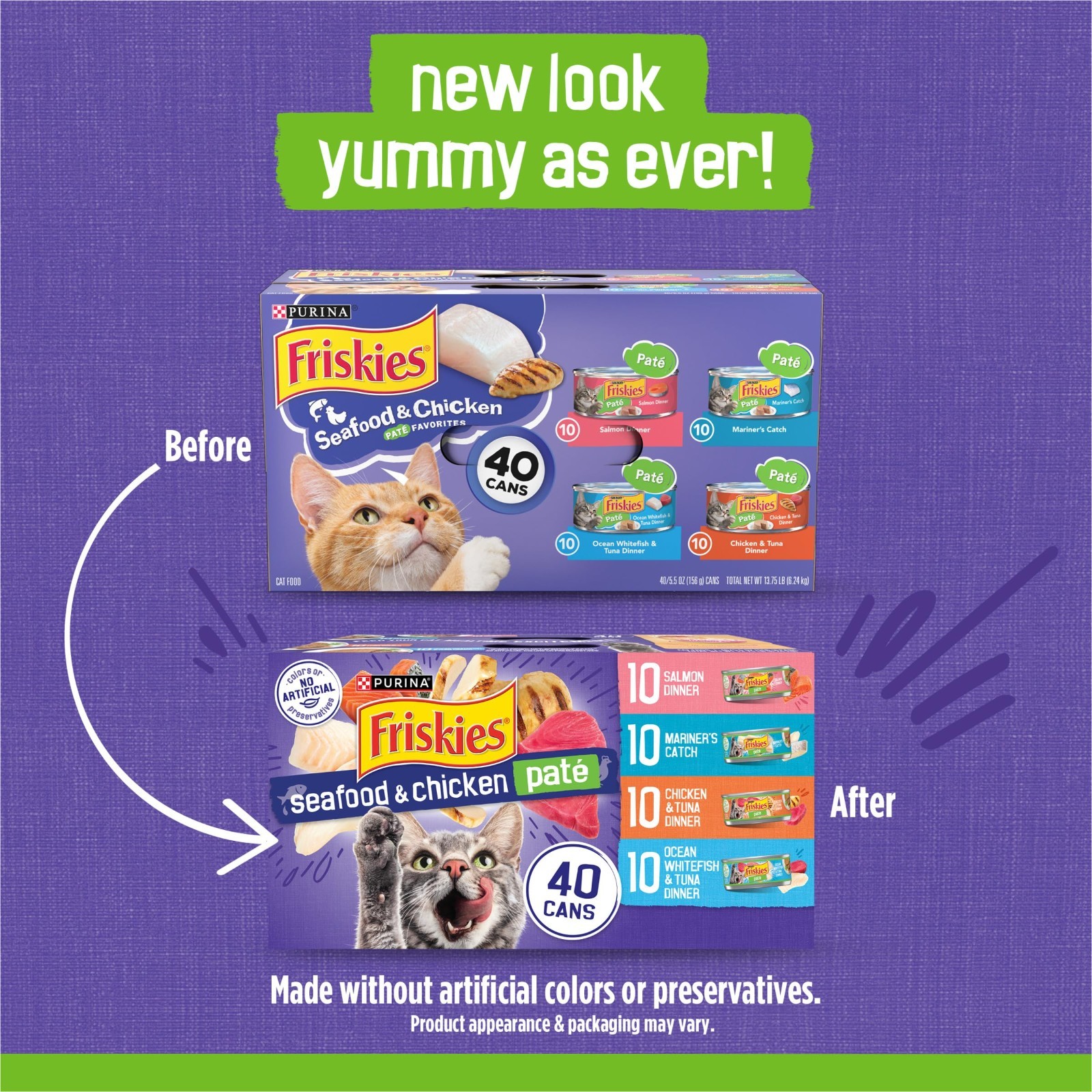 Purina Friskies Pate Wet Cat Food Variety Pack Seafood & Chicken Pate,(80) 5.5oz