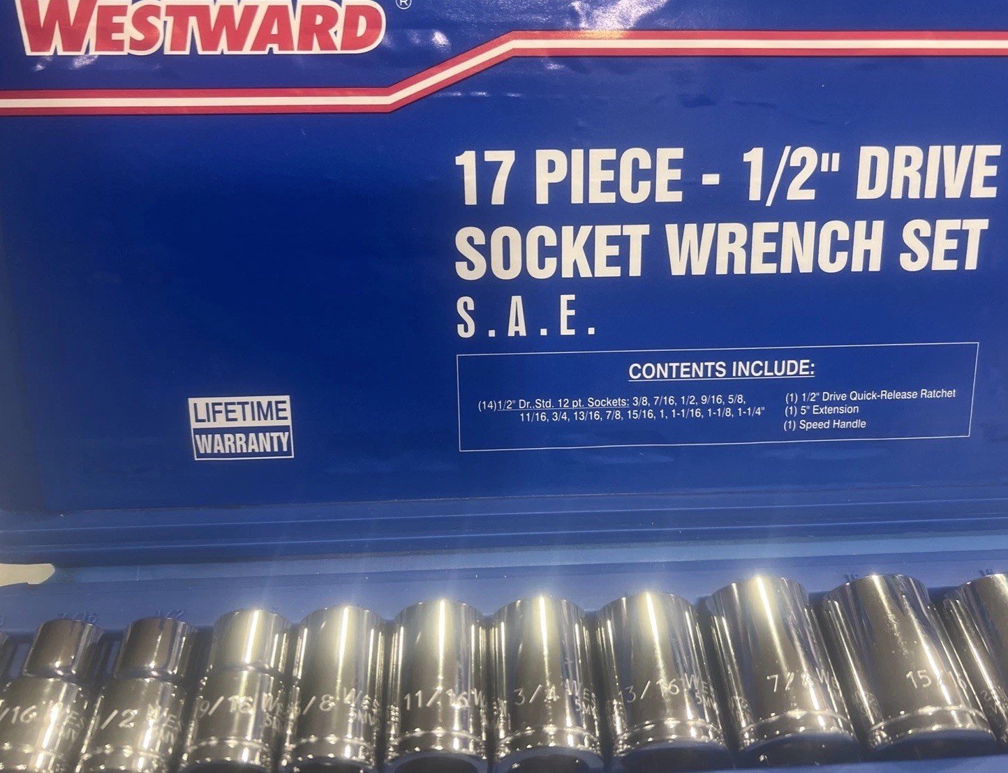 Westward 4PL90 1/2″ Drive Socket Wrench Set SAE mechanics 3/8 in to 1 1/4” Crank
