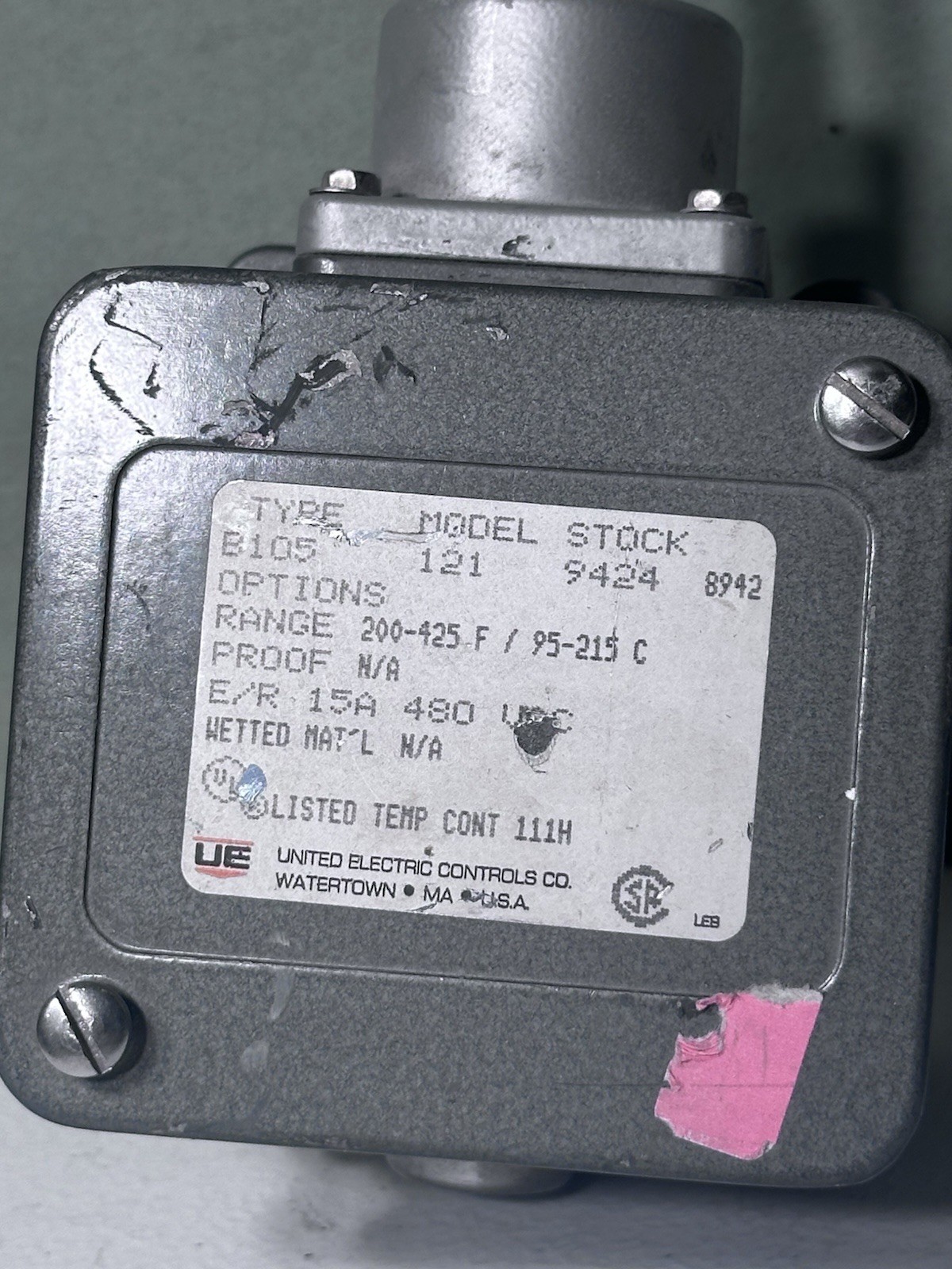 UNITED ELECTRIC THERMOSTATIC SWITCH B105-121