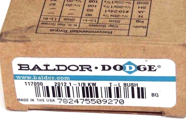 NIB BALDOR DODGE 117090 BUSHING 2012 1-1/8” KW, 2.75” DIA., TAPER LOCK