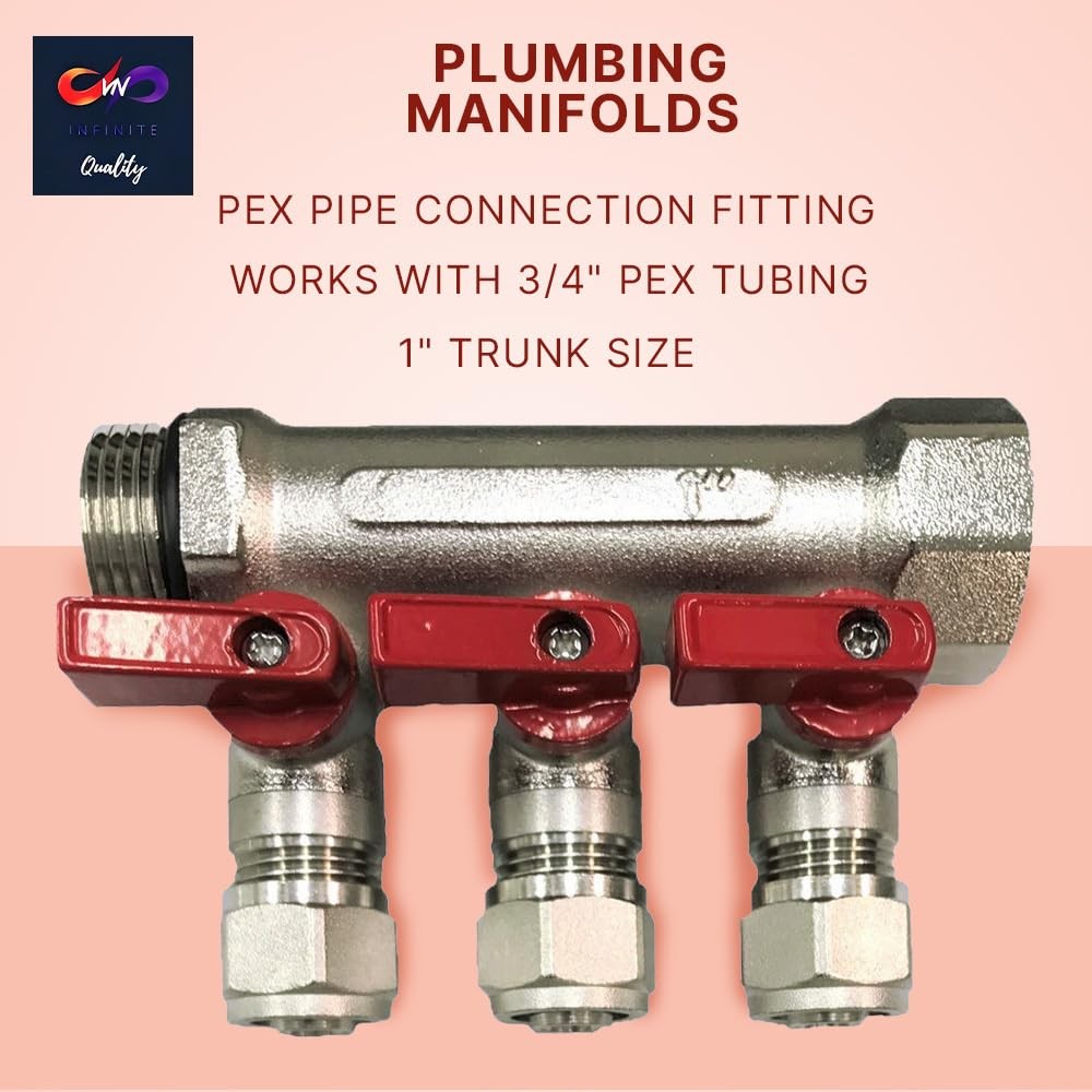VN Infinite Quality 3/4″ Plumbing PEX Manifolds w/ 1/2″ Pex Ball Valves Radi…
