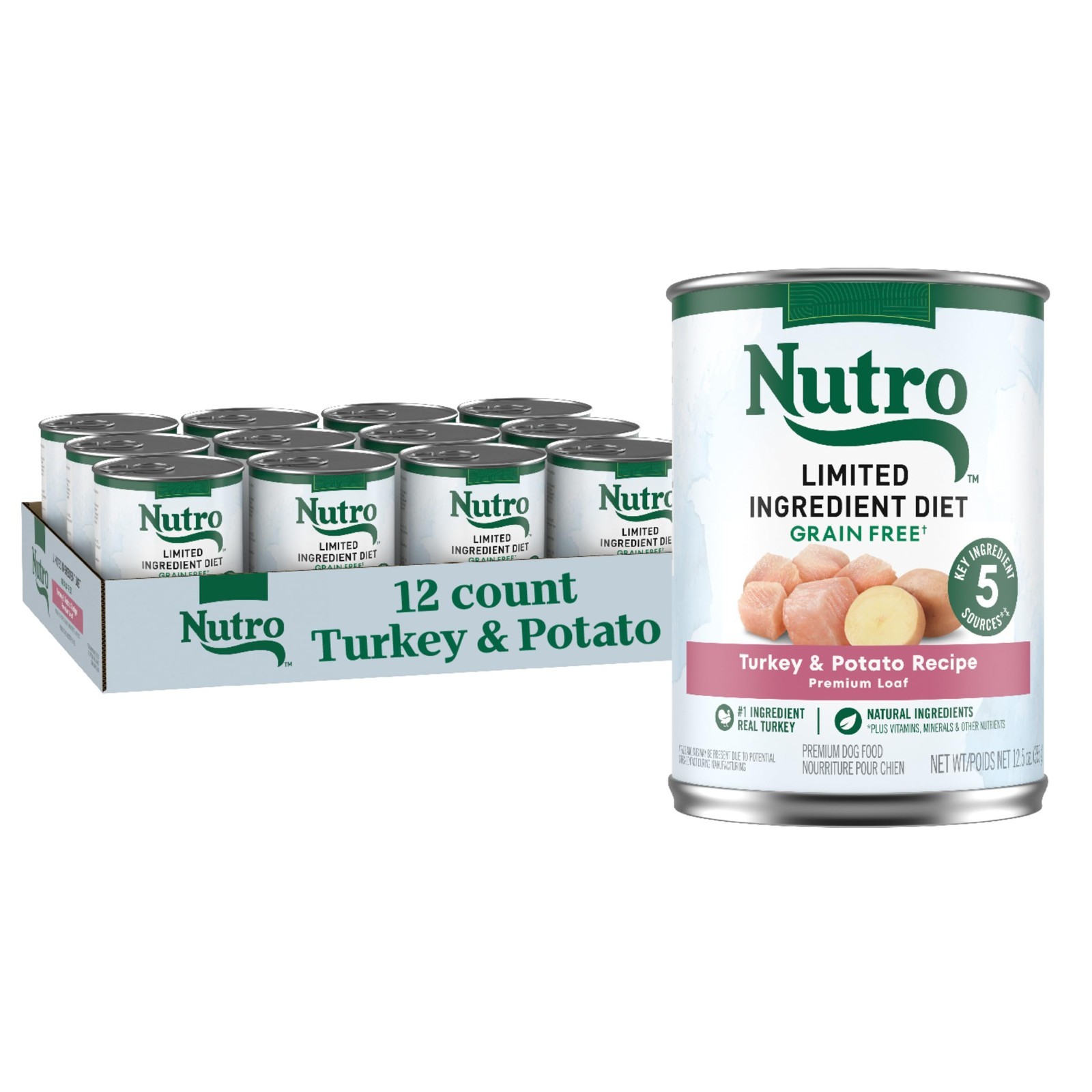 Nutro Limited Ingredient Diet Adult Wet Dog Food,Premium Loaf,Turkey 12.5oz,24ct