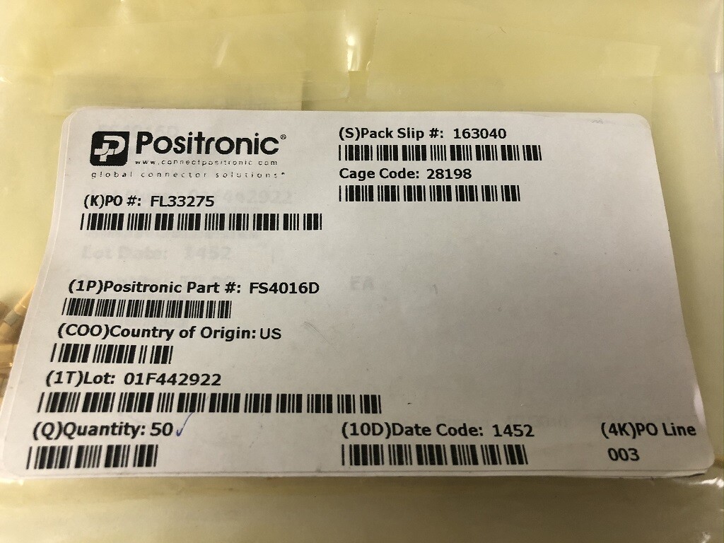 POSITRONIC FS4016D Qty of 7 per Lot COPPER ALLOY GOLD FLASH OVER NICKEL FINISH