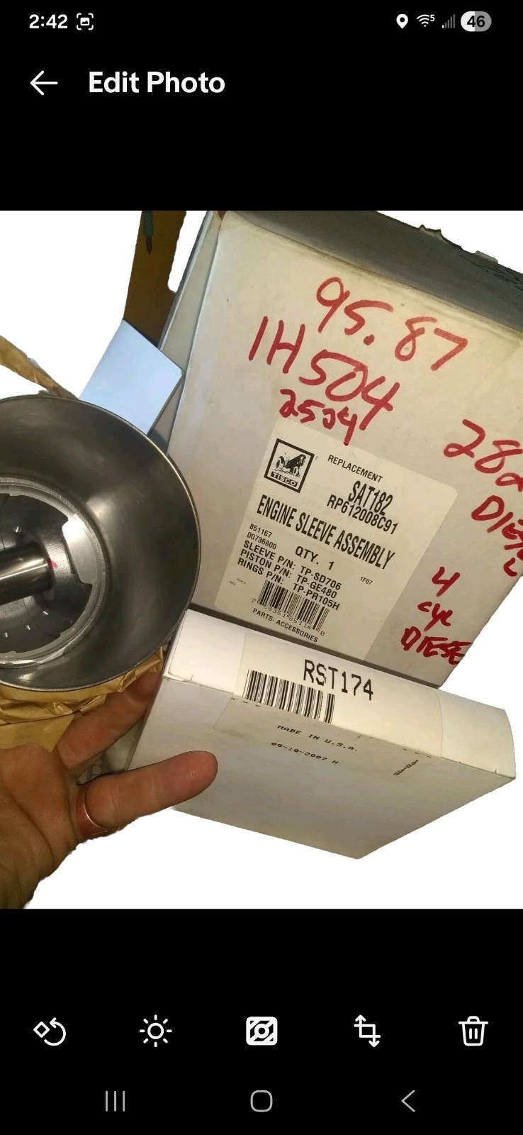 piston sleeve assembly SAT182 rp612008c91 By Tisco Fits Harvester 504 282 deisel