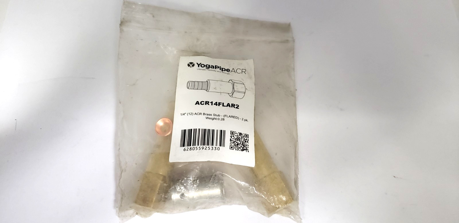 YOGAPIPE ACR14FLAR2 1/4″ ACR BRASS STUB, FLARED, PACKAGE OF 2, NIB