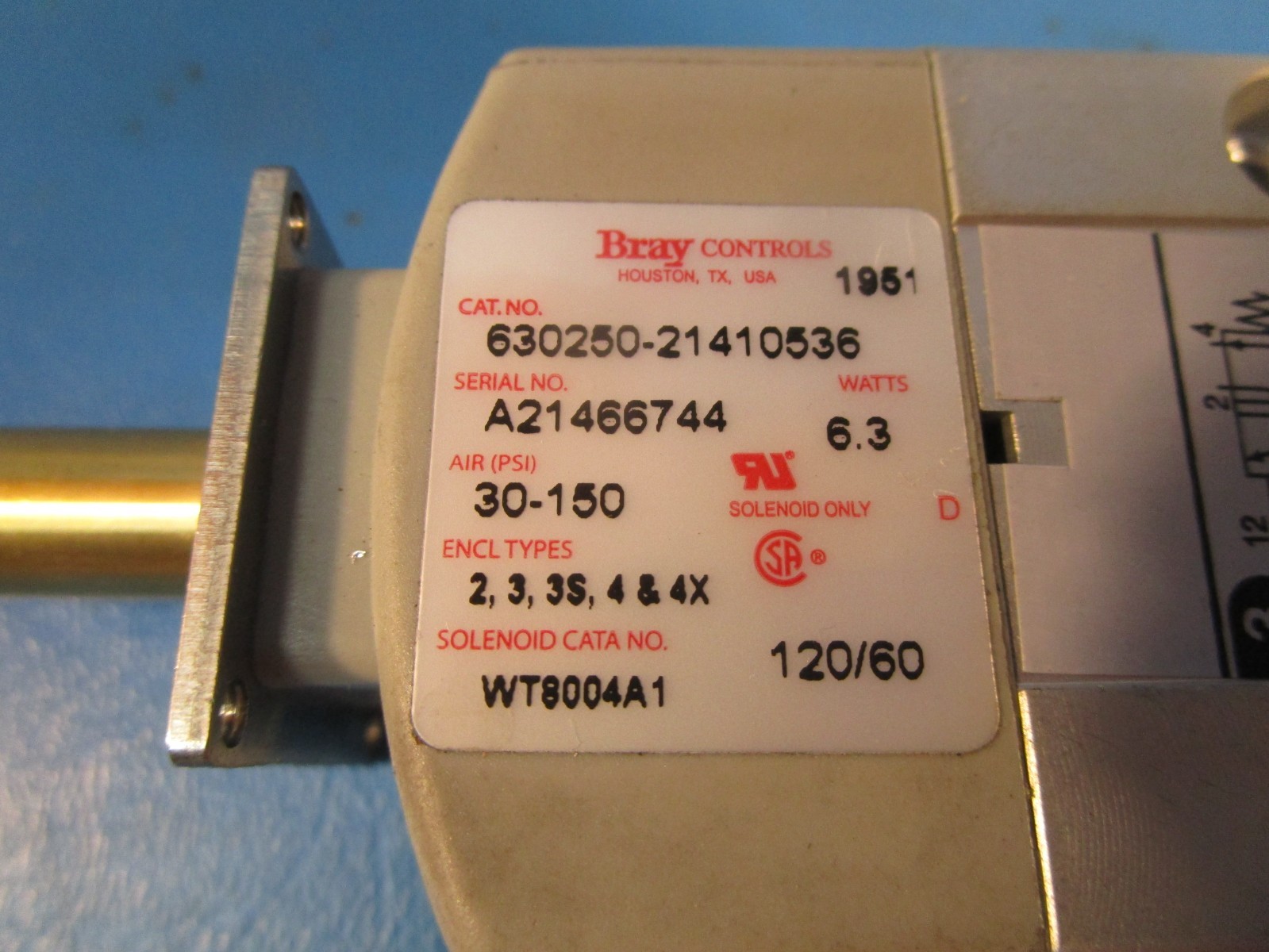 Bray 630250-21410536, Solenoid Valve, 120VAC