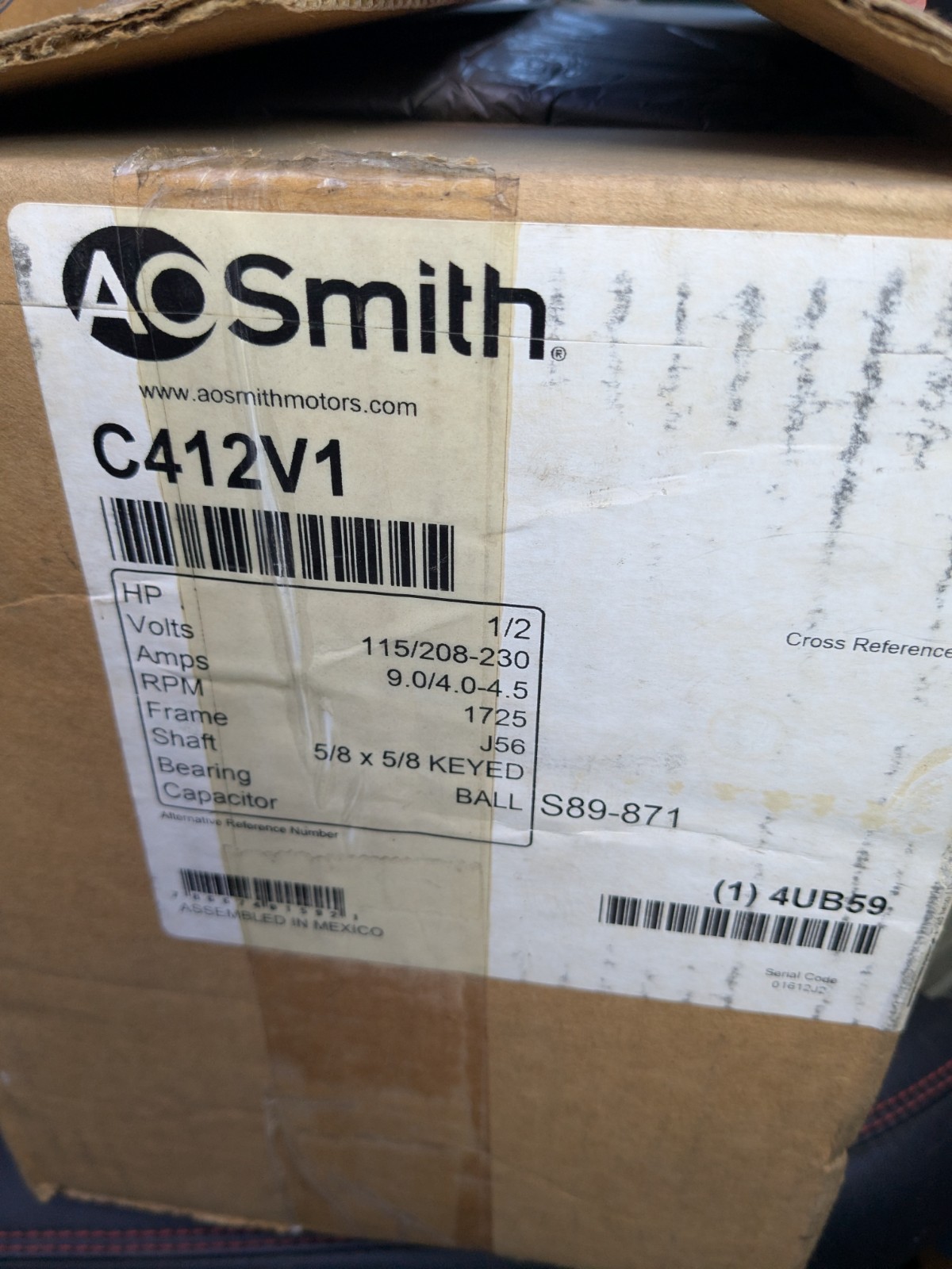 Resilient Based Motor A.O. Smith) 1/2 HP, 1725 RPM, 115/208-230V, 6-1/2″ diamet
