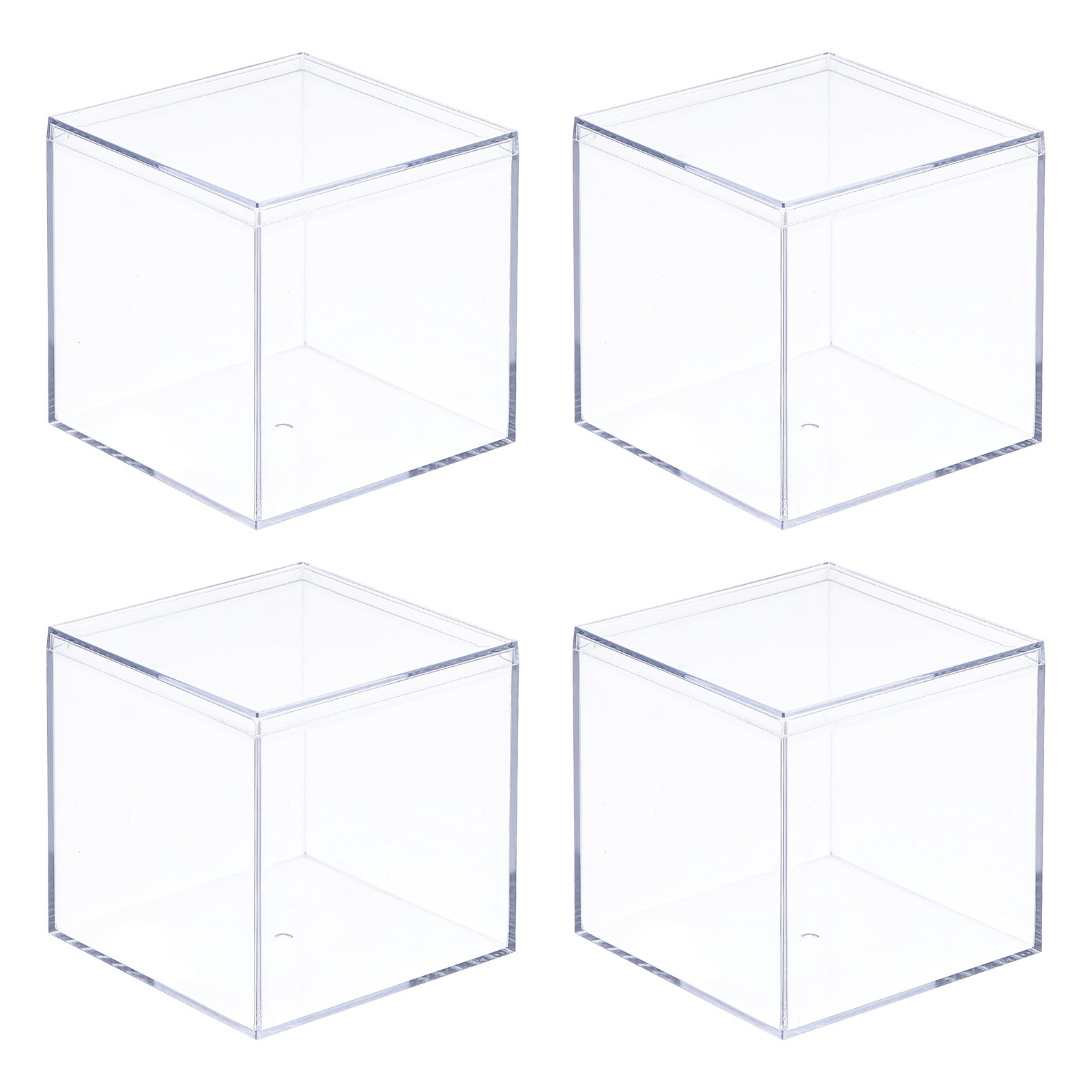 4Pcs Clear Acrylic Storage Box Square Cube Display Case with Lid 5.1×5.1×5.1cm