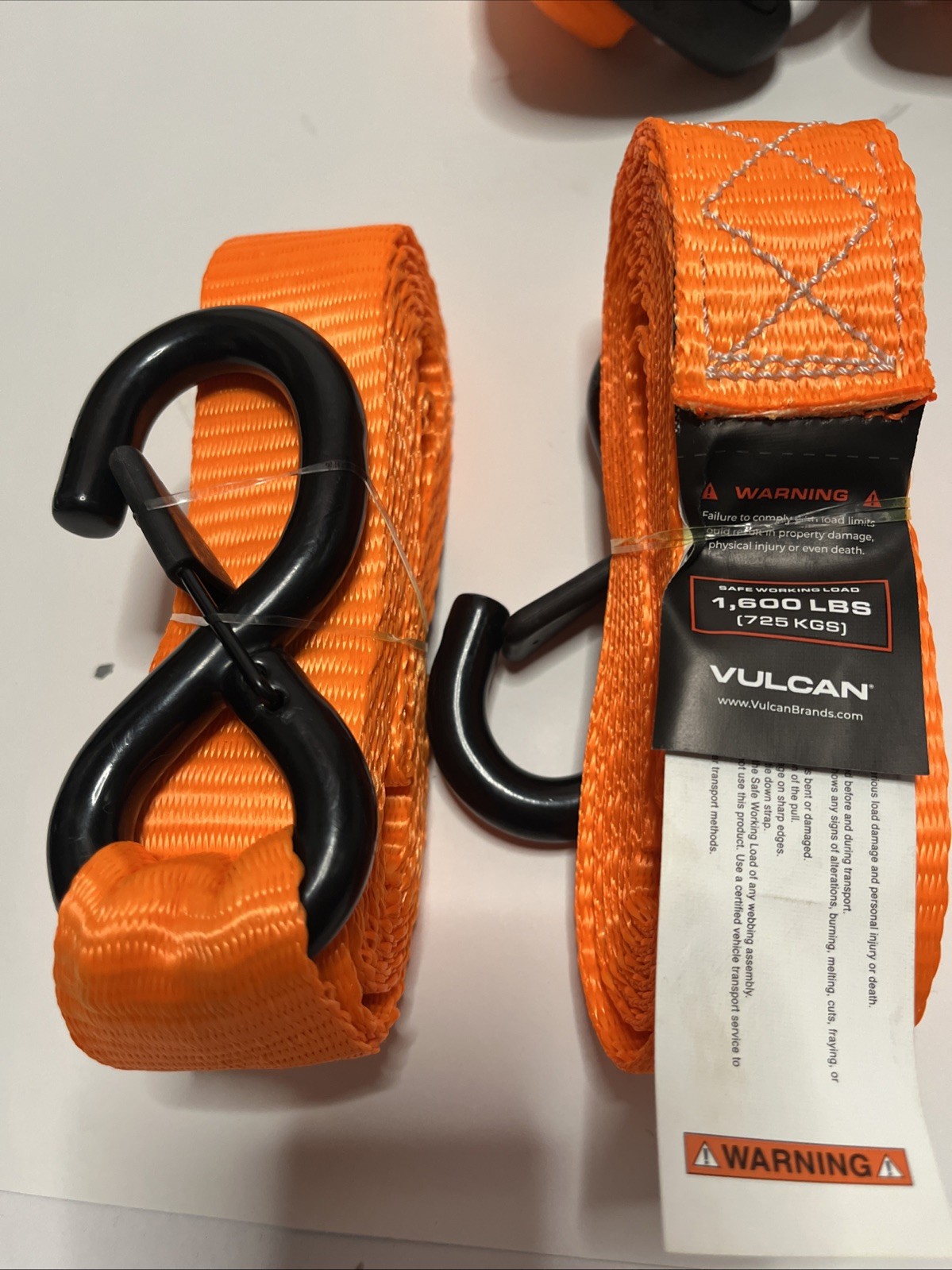 2-Pack VULCAN 1.6 in. x 8 ft. Safety Orange Ratchet Strap & Loop Tie Down Kit