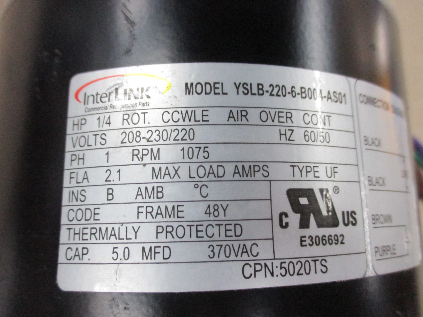 YSLB-220-6-B004-AS01 INTERLINK ELECTRIC MOTOR 1/4 HP NEW