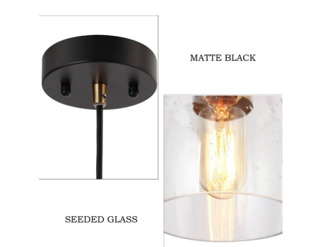 Zevni 1-Light Brass Gold Mini Pendant Light, Seeded Glass Black Pendant Hanging