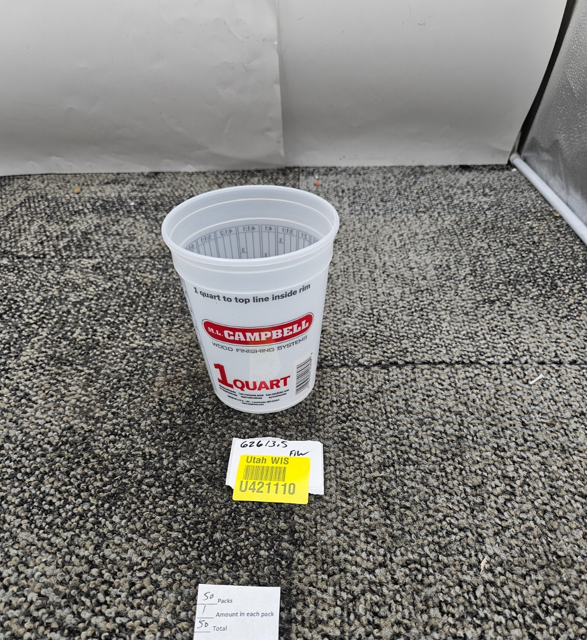 (QTY 50) M.L. Campbell 1-Quart Plastic Mixing Cup For Wood Finishing Systems