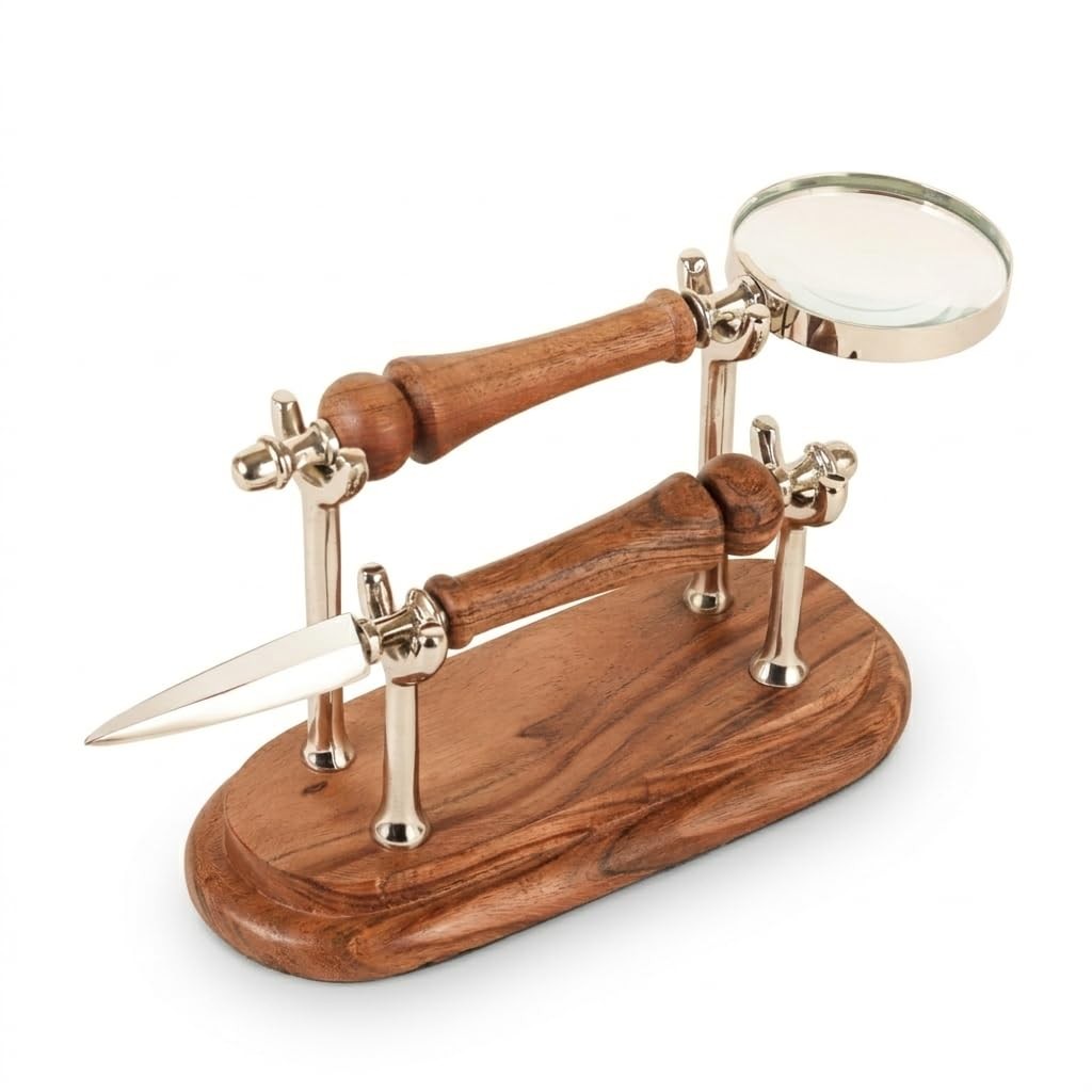 DECONOOR Set with Magnifying Glass and Letter Opener, Silver And White