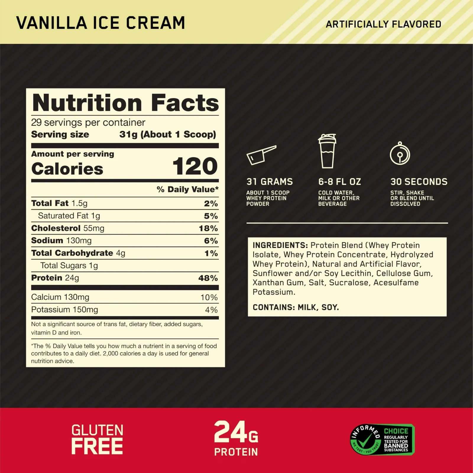 Optimum Nutrition Gold Standard 100% Whey Protein Powder, Vanilla Ice Cream