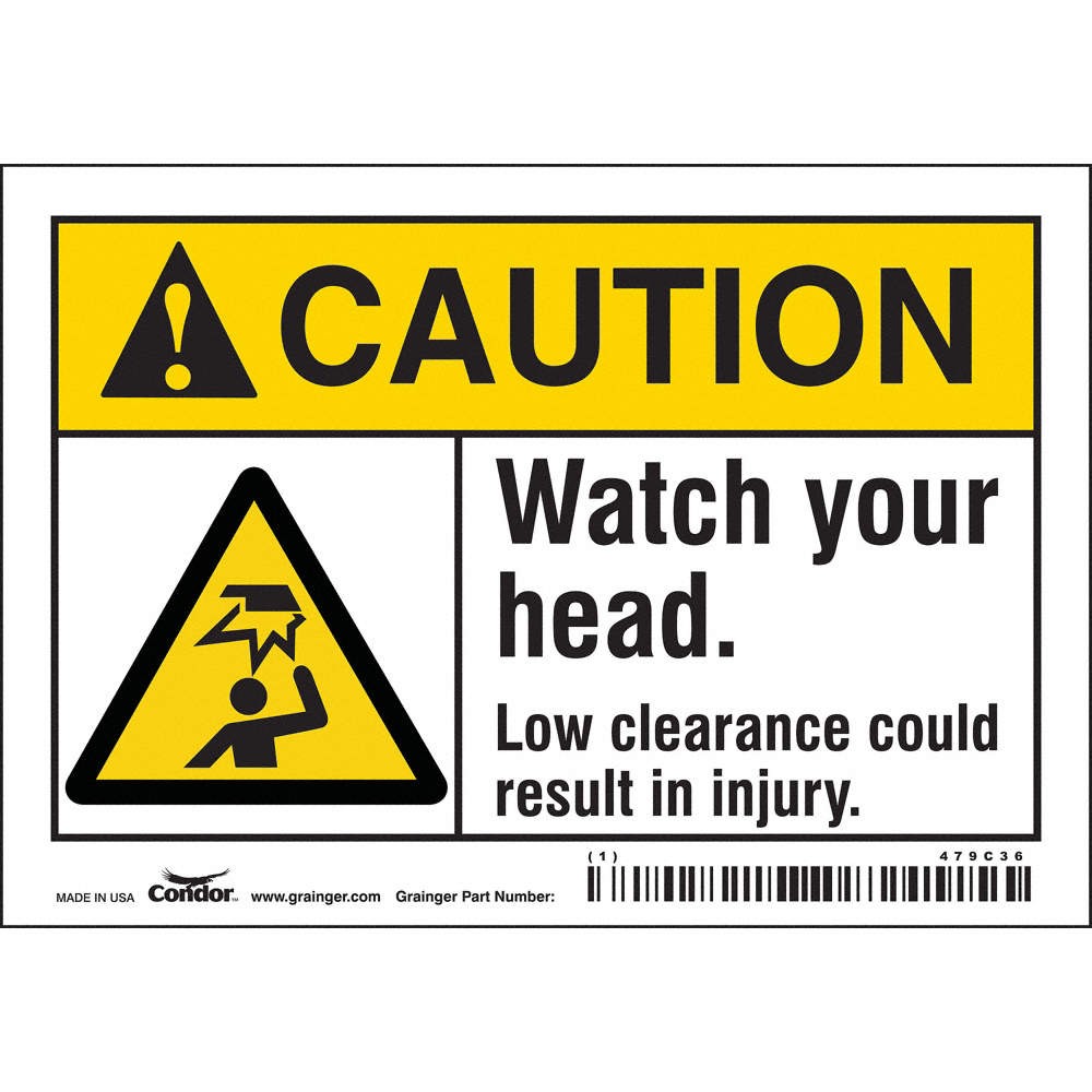 CONDOR 479C36 Safety Sign,3 1/2 inx5 in,Vinyl 479C36