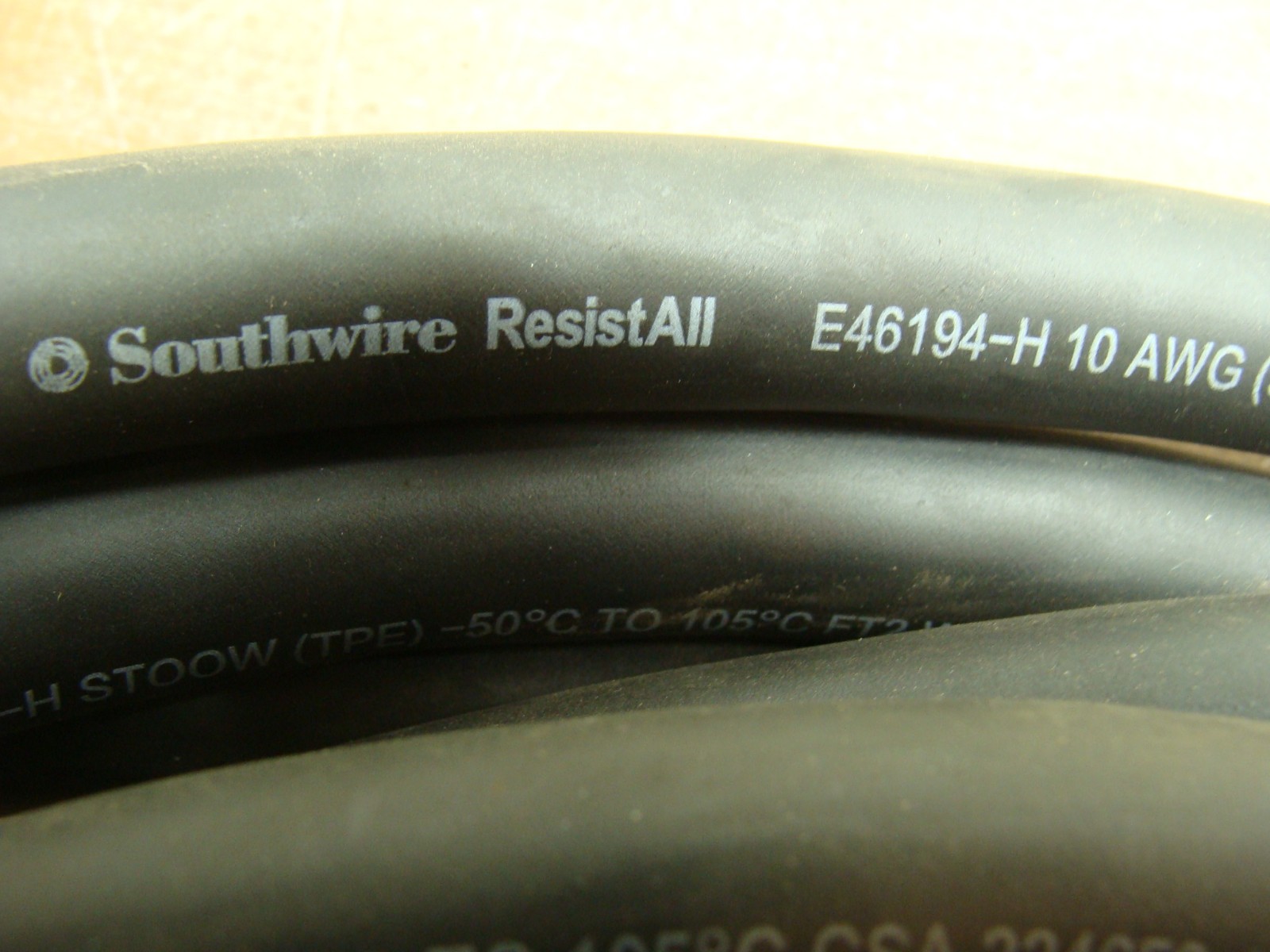 SOUTHWIRE RESISTALL SEOOW 10 AWG 3/C POWER CABLE 15 FEET