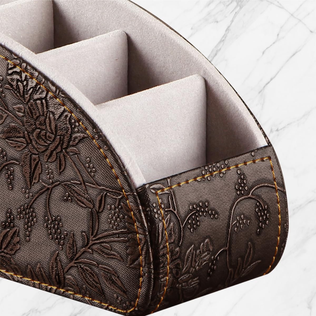 TV Remote Control Holder with 5 Compartments,Pu Leather Large, Antique Flower