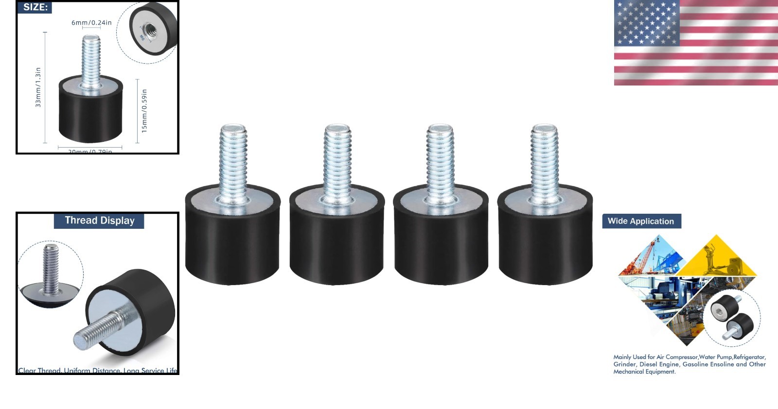 Universal M6 Rubber Mounts – 4 Pack Shock Absorbers for Automotive & Marine Use