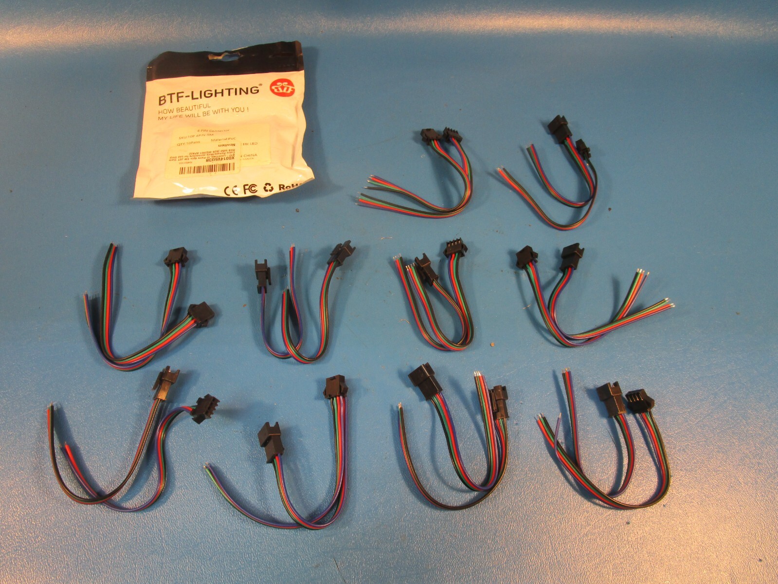 BAG OF 10 PAIRS BTF-LIGHTING 4pin SM, JST 15cm Cable Connectors for Led Strip
