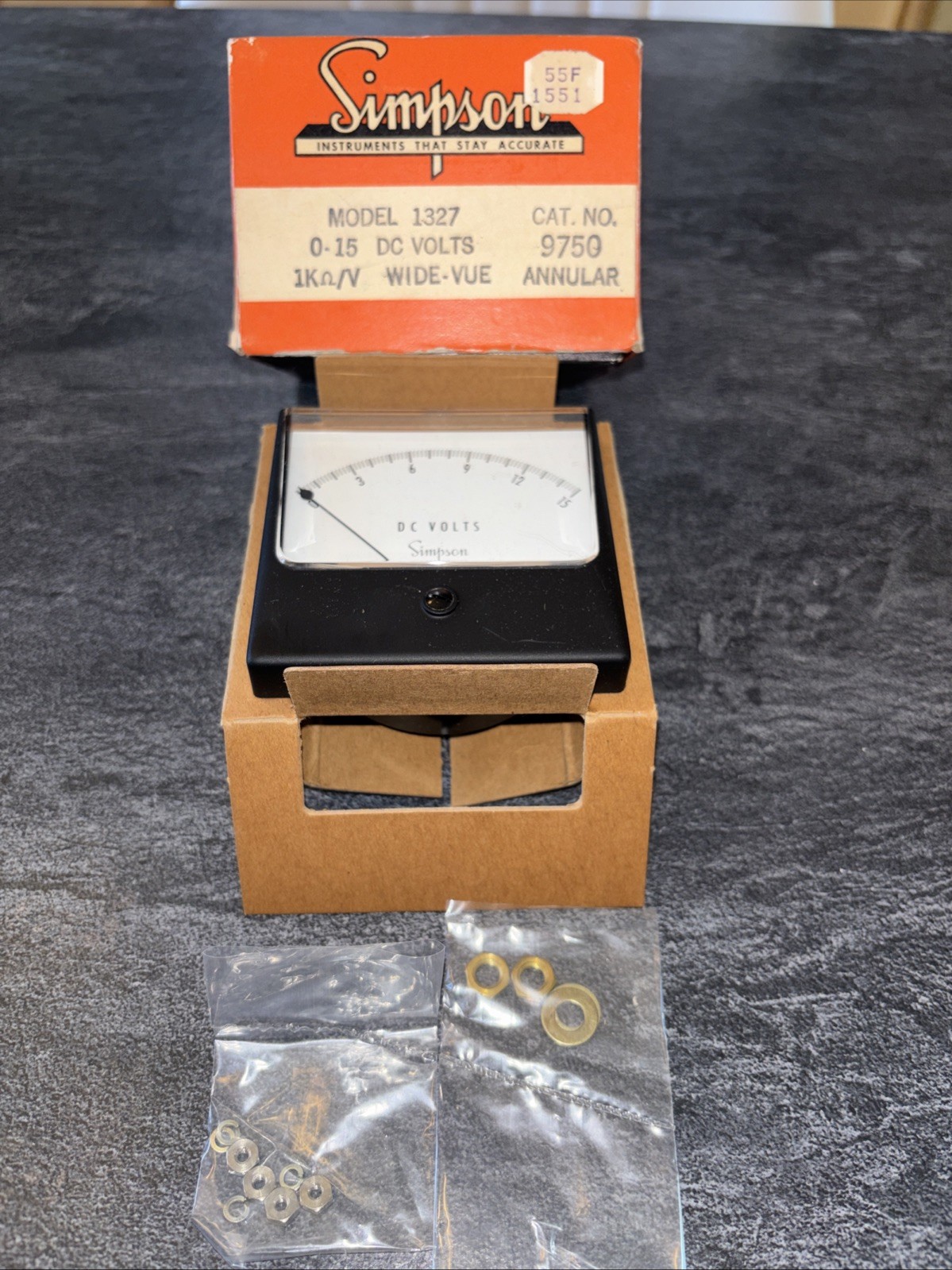 Simpson Model 1327 DC Volts Panel Meter 0-15V Analog Gauge Vintage #9750 NOS #I