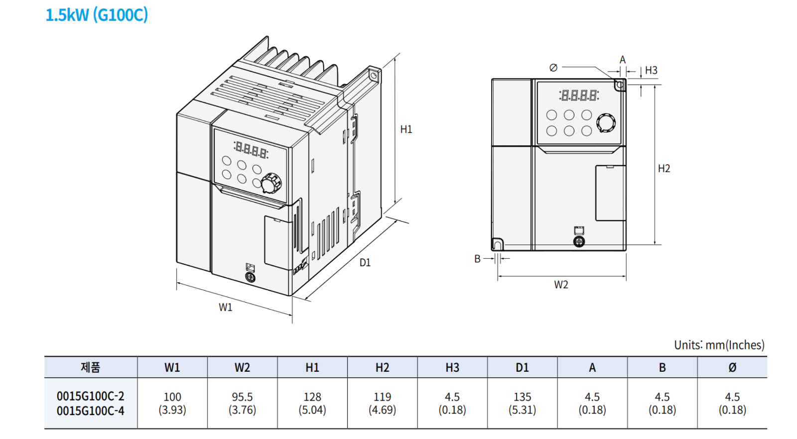 LS Inverter LSLV0015G100-4EONN AC Drive 440VAC 3Phase 1.5kW 2Hp SV015-iG5A-4