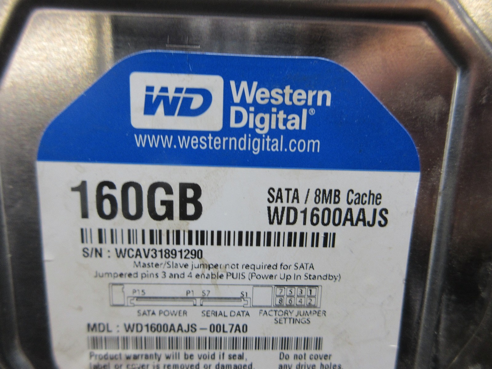 WESTERN DIGITAL HARD DRIVE HDD 160GB SATA/8MB WD1600AAJS WCAV31891290