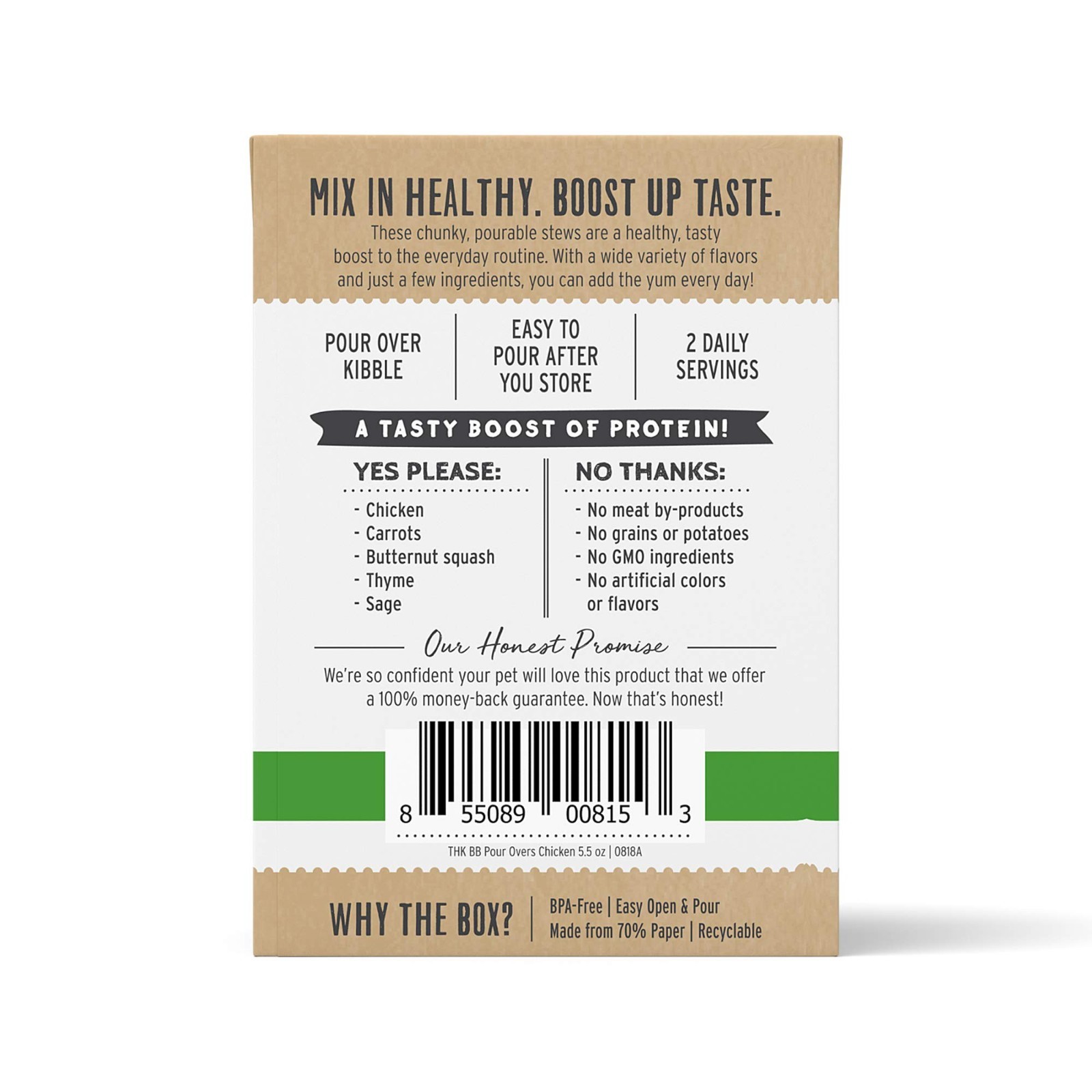 The Honest Kitchen Bone Broth POUR OVERS Wet Toppers for Dogs,Chicken,5.5oz,24pk