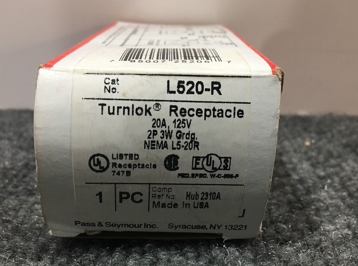 NEW Pass & Seymour L520-R Turnlok Receptacle 20A 125V