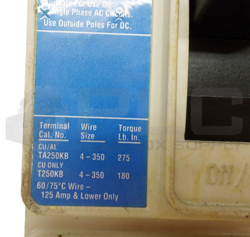 CUTLER HAMMER JD3250F /C CIRCUIT BREAKER 250A 3 POLE 600VAC JD 35K