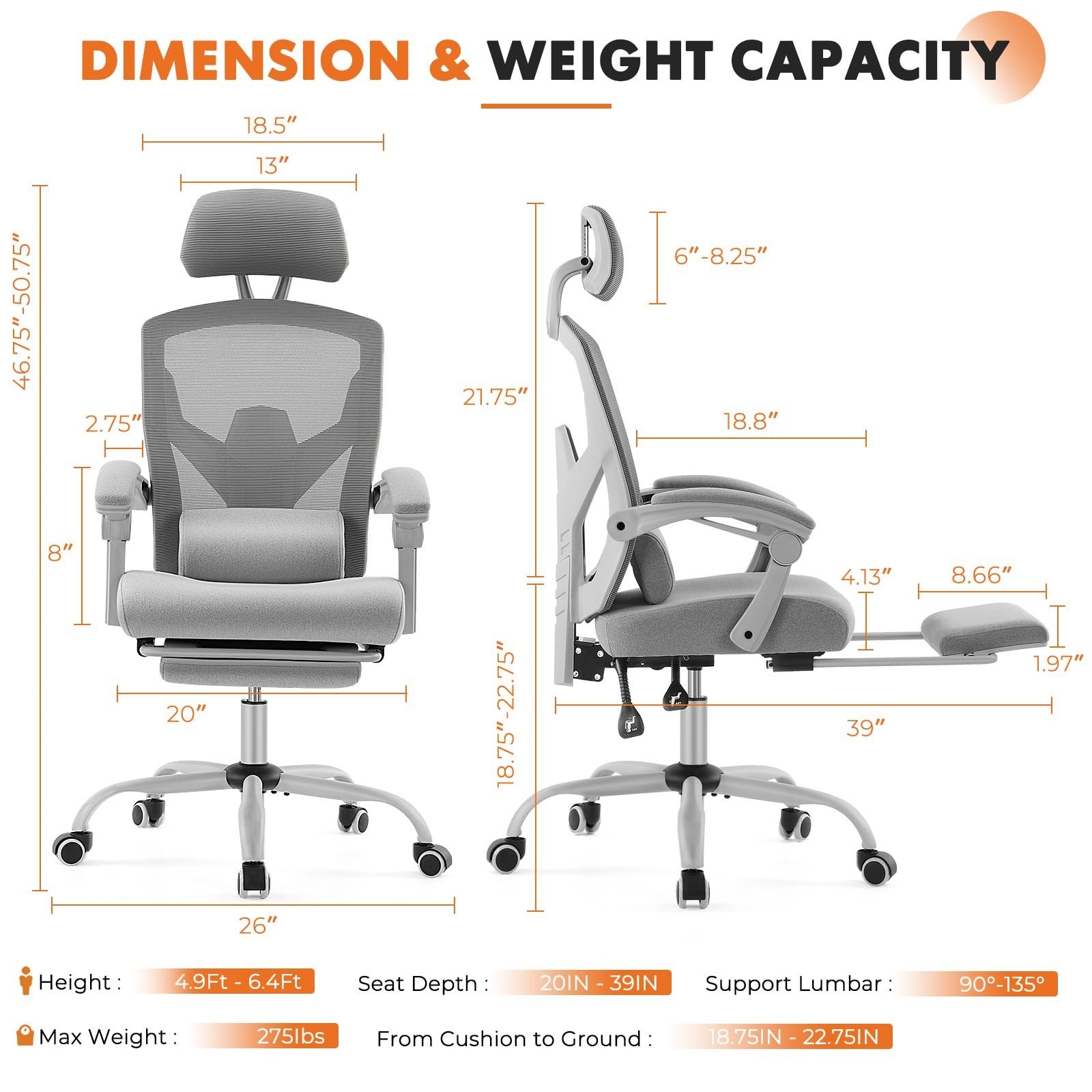 Sweetcrispy Office Computer Desk Chair with Footrest,Ergonomic High-Back Mesh…