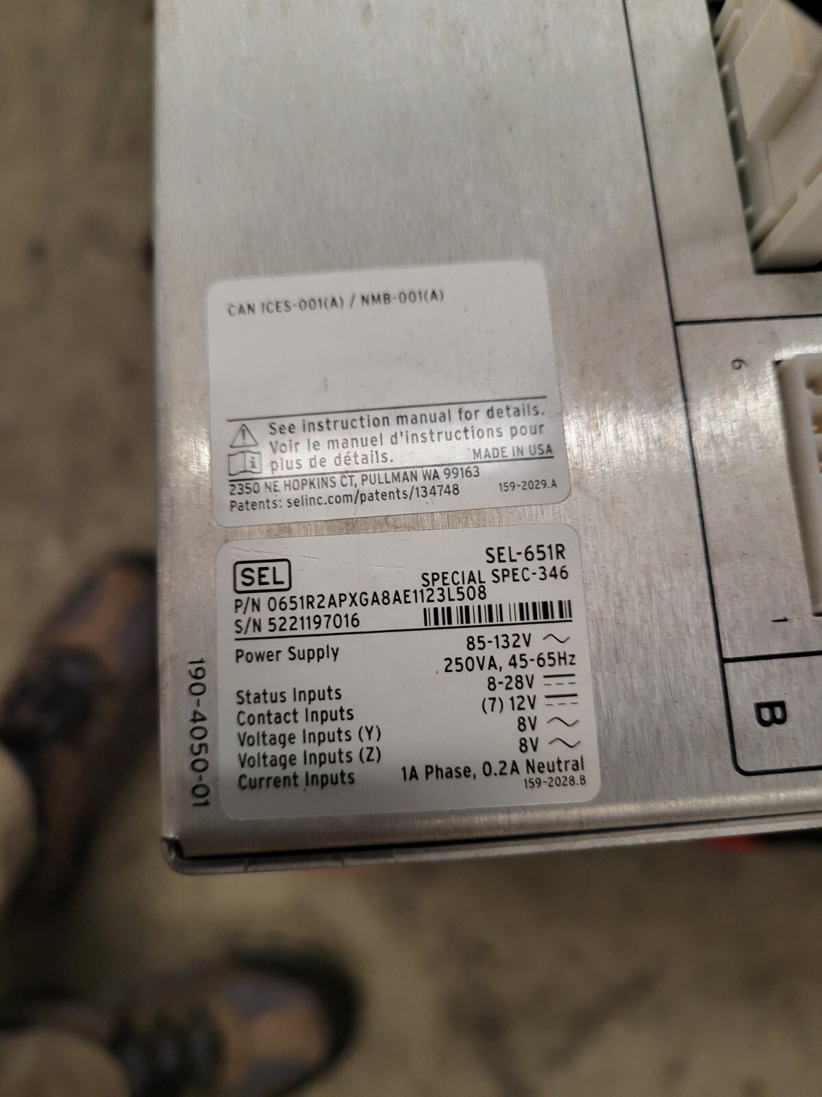 SEL-651R Recloser Control w/SEL0651R2APXGAE1123L508.